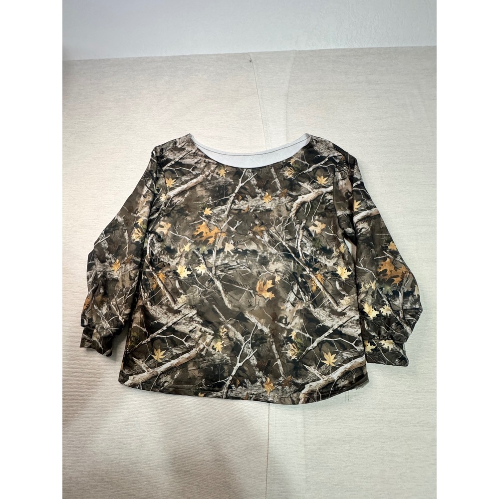Coolane Camo Forest Print Long Sleeve Scoop Neck Top Brown Green